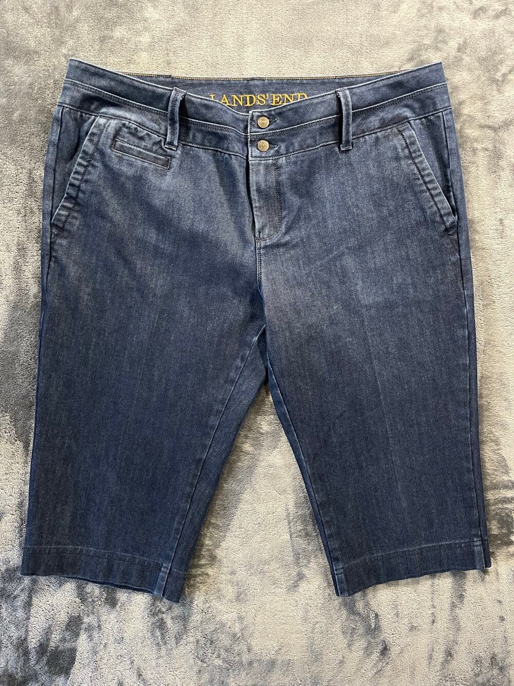 Lands' End Double Button Stretch Denim Bermuda Shorts Knee Length Size